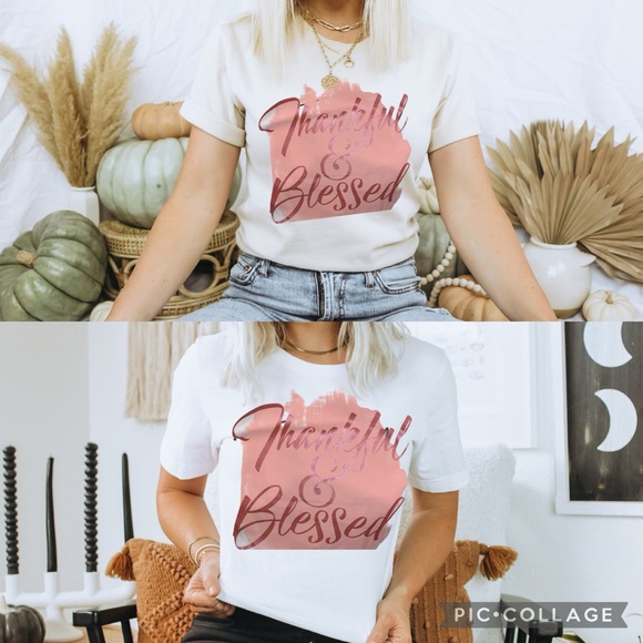NWT! Press Lab Thankful & Blessed Short Sleeve Inspirational Graphic T-Shirt - Picture 2 of 12
